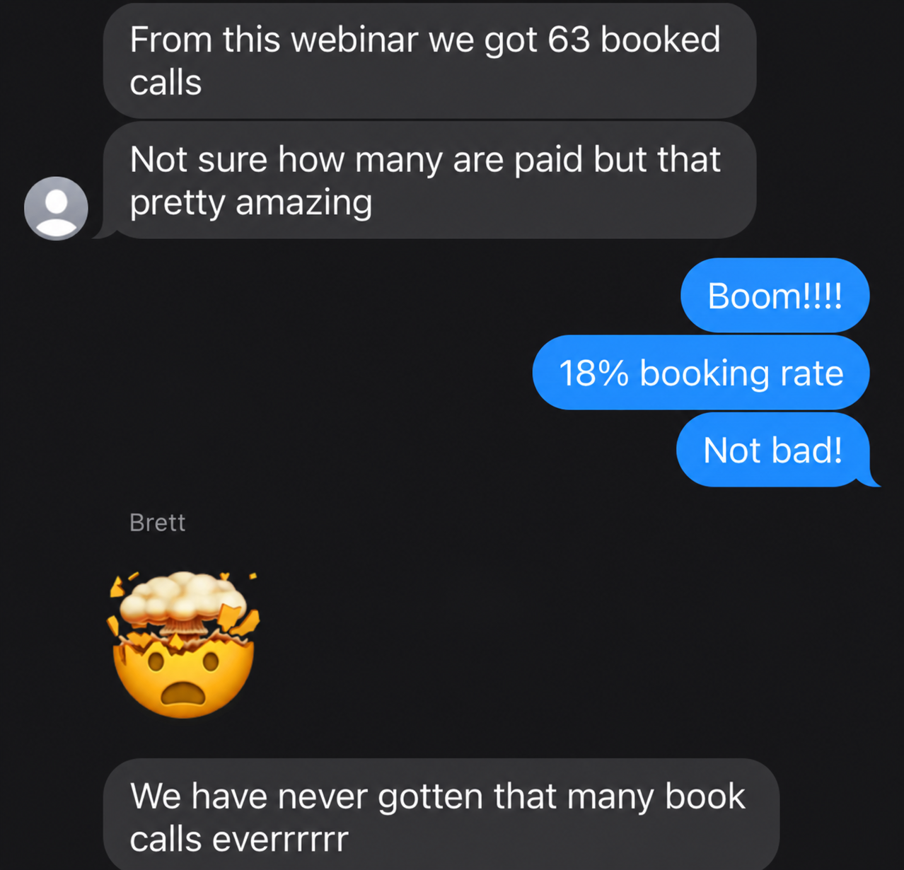 Client iMessage after funnel launch