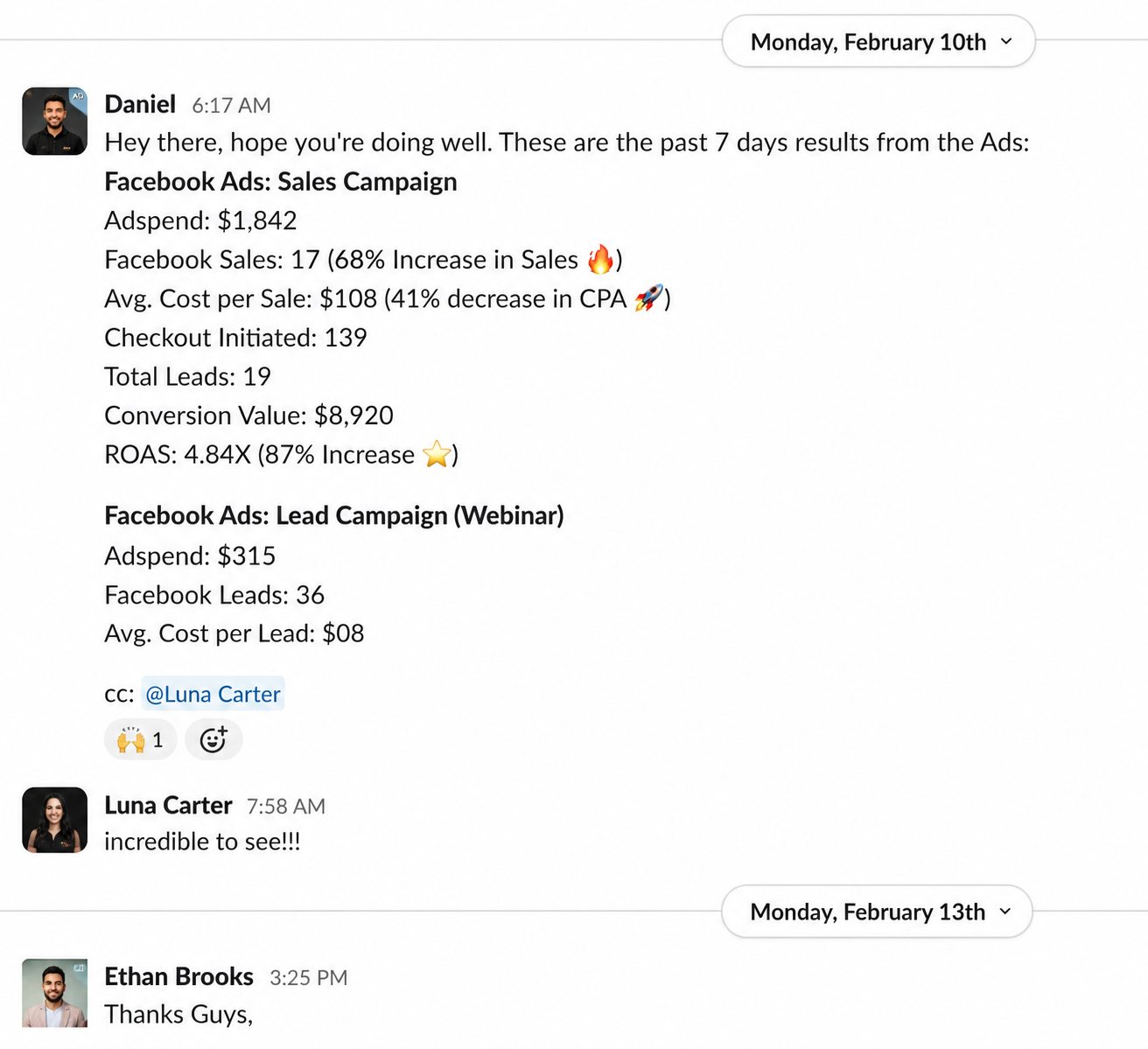 Slack channel update from build team